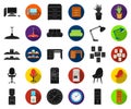 Interior of the workplace black,flat icons in set collection for design. Office furniture vector symbol stock web