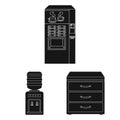 Interior of the workplace black icons in set collection for design. Office furniture vector symbol stock web