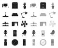 Interior of the workplace black.mono icons in set collection for design. Office furniture vector symbol stock web