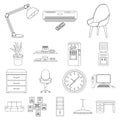 Interior of the workplace outline icons in set collection for design. Office furniture vector symbol stock web