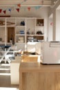 The interior of the workshop, studio, coworking space. Selective focus, vertical