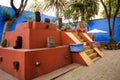 Interior yard of the Blue House La Casa Azul where Mexican artist Frida Kahlo lived.