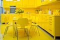 interior of a yellow, light, cozy kitchen. modern renovation. Dining room in a minimalist style. Royalty Free Stock Photo