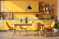 interior of a yellow, light, cozy kitchen. modern renovation. Dining room in a minimalist style. Royalty Free Stock Photo