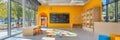 Interior Yellow Modern Bright Play School Classroom With Large Window Scenic View Empty Fun Royalty Free Stock Photo