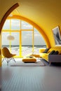 Interior of a yellow room with a yellow sofa on the beach
