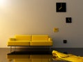 Interior - Yellow velvet, sofa and time zone clock