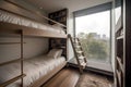 Interior of a youth bedroom with trundle beds.