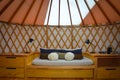 Interior of yurt in luxury glamping hotel close to the National Park Torres del Paine, Chile Royalty Free Stock Photo