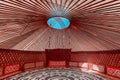 Interior of Yurt. It is a portable tent house in the culture of Central Asian nomadic peoples. Ethnic and folk patterns for home