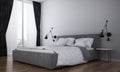 The interiors design idea of minimal bedroom and grey wall texture background Royalty Free Stock Photo