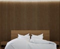 The interiors design idea of minimal bedroom and wood wall texture background Royalty Free Stock Photo