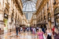 Interiors of the Galleria Vittorio Emanuele II, Italy`s oldest active shopping mall and a major landmark of Milan, Italy. Housed Royalty Free Stock Photo