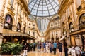 Interiors of the Galleria Vittorio Emanuele II, Italy`s oldest active shopping mall and a major landmark of Milan, Italy. Housed Royalty Free Stock Photo