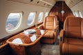 Interiors inside a luxury private business jet