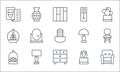 Interiors line icons. linear set. quality vector line set such as armchair, chest of drawers, terrarium, succulent, lamp,