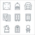 Interiors line icons. linear set. quality vector line set such as chair, window, cactus, closet, wardrobe, brochure, armchair,