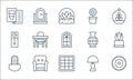 Interiors line icons. linear set. quality vector line set such as mat, window, cactus, light, armchair, grandfather clock, vase,