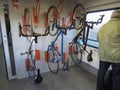 Interiors of a train coach with bicyles in Vienna