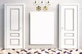 Interiors with white doors. 3D illustration. Royalty Free Stock Photo