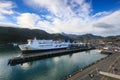 An Interislander ferry moored in Picton, New Zealand