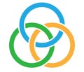 Interlace, interconnected, intersecting circles, rings abstract symbolic shape, icon