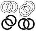 Interlace, interconnected, intersecting circles, rings abstract symbolic shape, icon