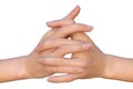 Interlaced fingers with beautiful natural manicure