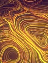 Interlacing abstract yellow colored curves. Computer generated geometric pattern. 3D rendering Royalty Free Stock Photo