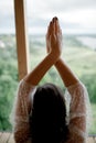 Interlacing hands. female hands on nature background