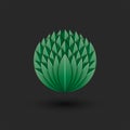 Interlacing of many leaves 3D logo, a complex shape of layers of green leaves with shadows botanical symbol, a creative flower