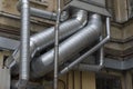 Interlacing of silver air ducts of different diameters Royalty Free Stock Photo