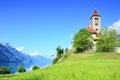 INTERLAKEN, SWITZERLAND, JUNE 01, 2018: Beautiful church to the Brienz town on lake Brienz by Interlaken Royalty Free Stock Photo