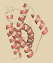 Interleukin 6 (IL-6) cytokine and myokine protein. Anti-IL-6 antibodies are used in treatment of arthritis. 3D illustration