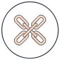 Interlinked chains forming a cross shape icon inside a circle outline Royalty Free Stock Photo
