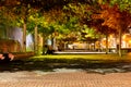 An interlock park path and treed in area along the lake shore at