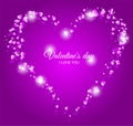 Neon love hearts on black. Valentine`s Day background