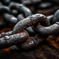 Interlocked rusty chains visually express strength and unity in teamwork