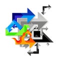 Interlocking arrows of various colors and sizes create a dynamic Royalty Free Stock Photo