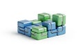 Interlocking blue and green cubes forming a geometric structure on white blocks shape Royalty Free Stock Photo