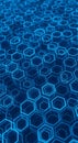 Interlocking blue hexagonal patterns create a futuristic, three-dimensional effect. The Royalty Free Stock Photo