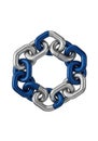 Interlocking chain links form a hexagonal shape. Alternating colors of Royalty Free Stock Photo