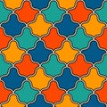 Interlocking figures tessellation background. Repeated geometric shapes. Ethnic mosaic ornament. Oriental wallpaper