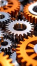 Interlocking Gears: Abstract Industrial Design with Metallic Orange and Silver Elements Royalty Free Stock Photo