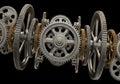 Interlocking gears in a complex assembly showcase a mix of Royalty Free Stock Photo
