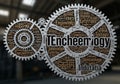 Gears containing text form a word cloud with terms related to technology Royalty Free Stock Photo