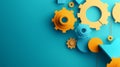 Interlocking gears and geometric shapes symbolize effective teamwork, collaboration, and integration, forming a cohesive