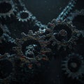 Interlocking gears made of digital code in a dark, atmospheric setting Royalty Free Stock Photo