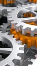 Interlocking Gears in Metallic Silver and Orange Illustrating Teamwork and Technology Royalty Free Stock Photo