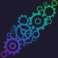 Interlocking gears of various sizes create a visually engaging pattern against a dark Royalty Free Stock Photo
